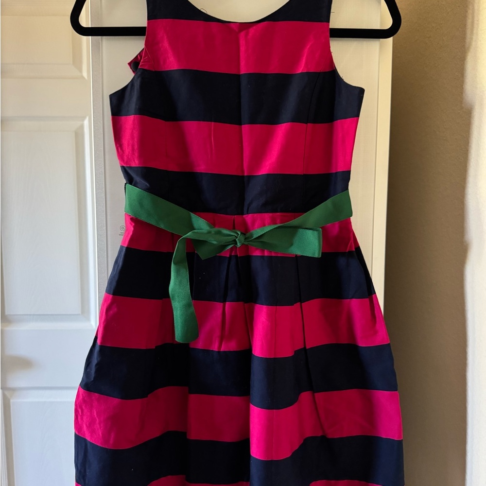 Polo by Ralph Lauren Pink and Navy Striped Dress with Green Belt